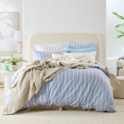 Adria Reversible Blue Stripe Quilt Cover Set