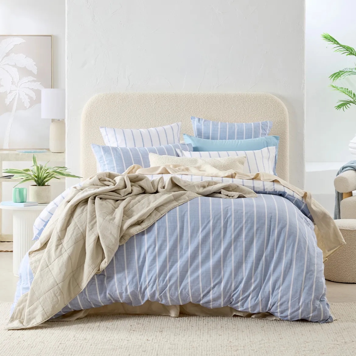Adria Reversible Blue Stripe Quilt Cover Set