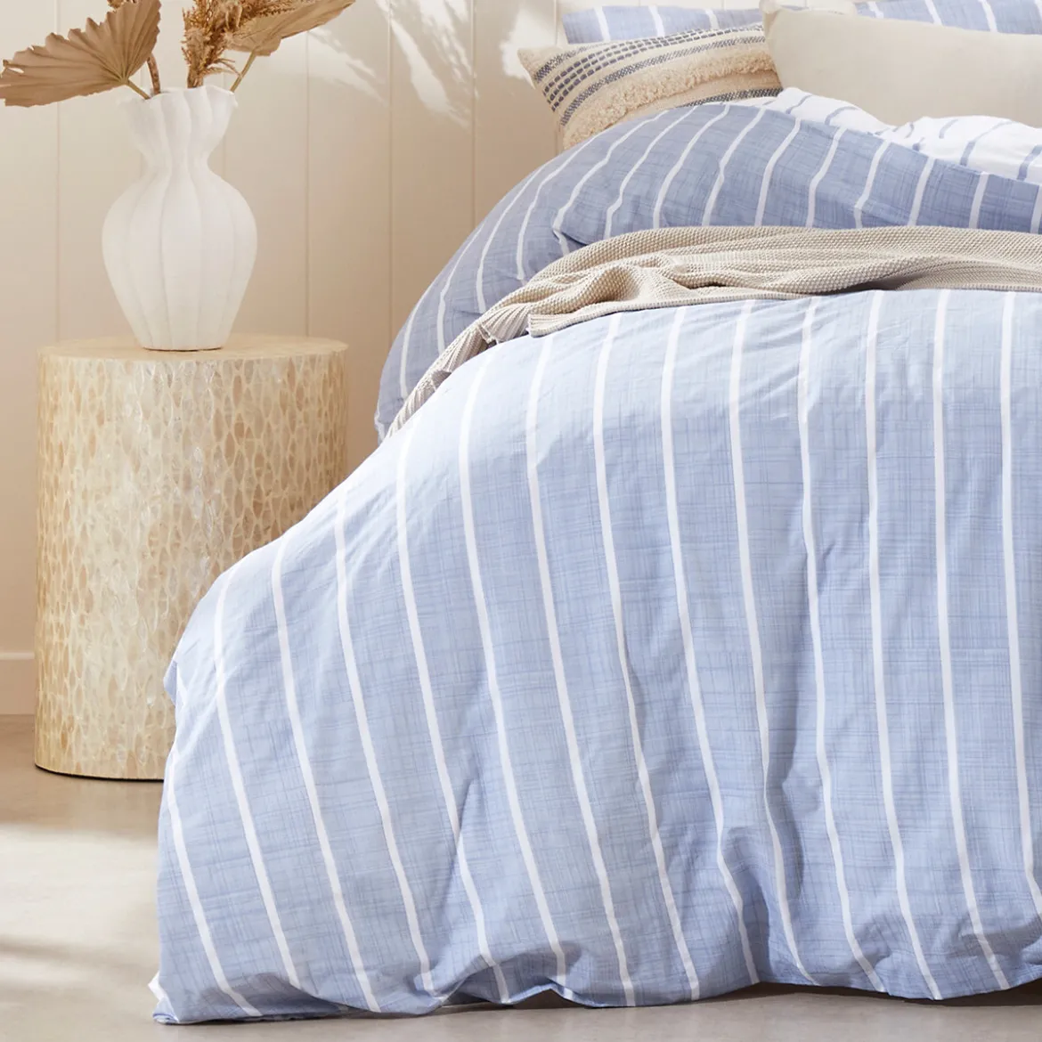 Adria Reversible Blue Stripe Quilt Cover Set