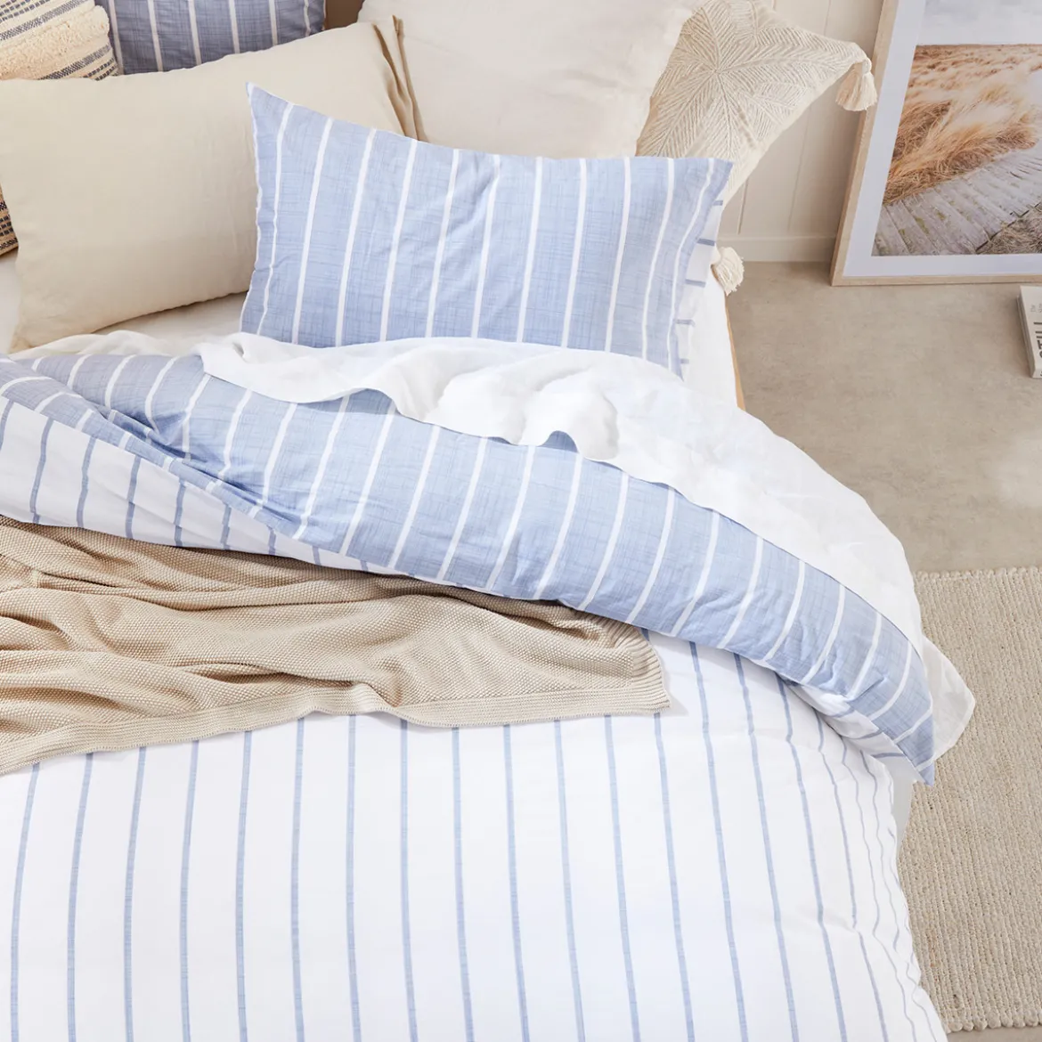 Adria Reversible Blue Stripe Quilt Cover Set