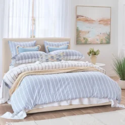 Adria Reversible Blue Stripe Quilt Cover Set