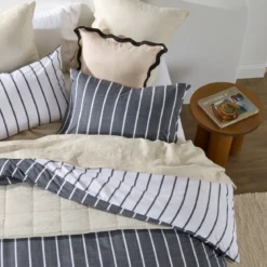 Adria Reversible Charcoal Stripe Quilt Cover Set