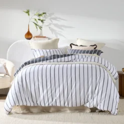 Adria Reversible Charcoal Stripe Quilt Cover Set