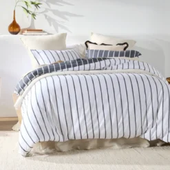 Adria Reversible Charcoal Stripe Quilt Cover Set