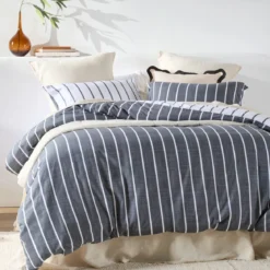 Adria Reversible Charcoal Stripe Quilt Cover Set