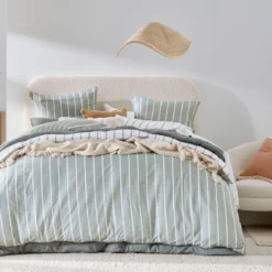 Adria Reversible Green Stripe Quilt Cover Set