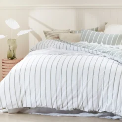 Adria Reversible Green Stripe Quilt Cover Set