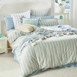 Adria Reversible Green Stripe Quilt Cover Set