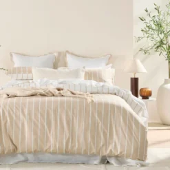Adria Reversible Natural Stripe Quilt Cover Set