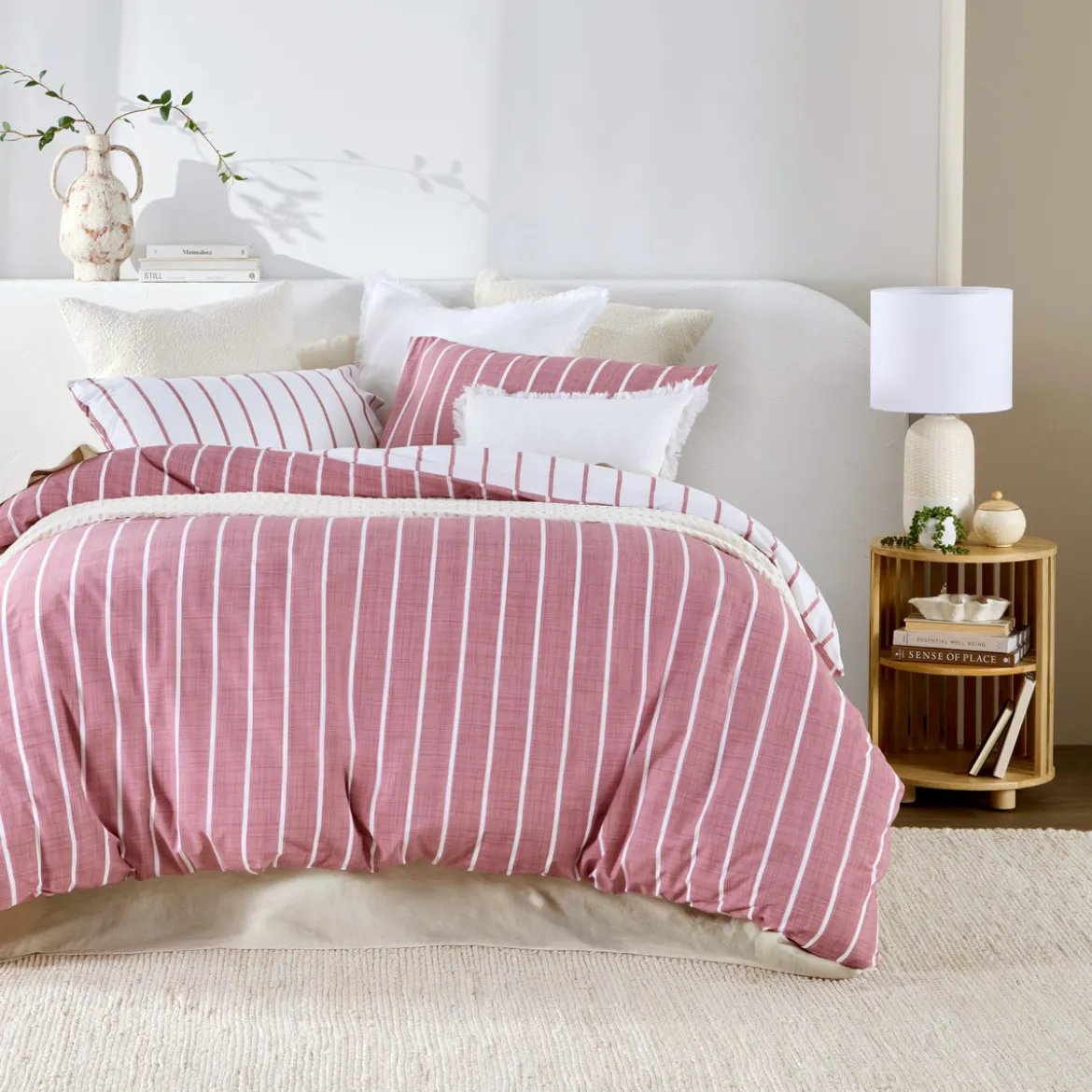 Adria Reversible Pink Stripe Quilt Cover Set
