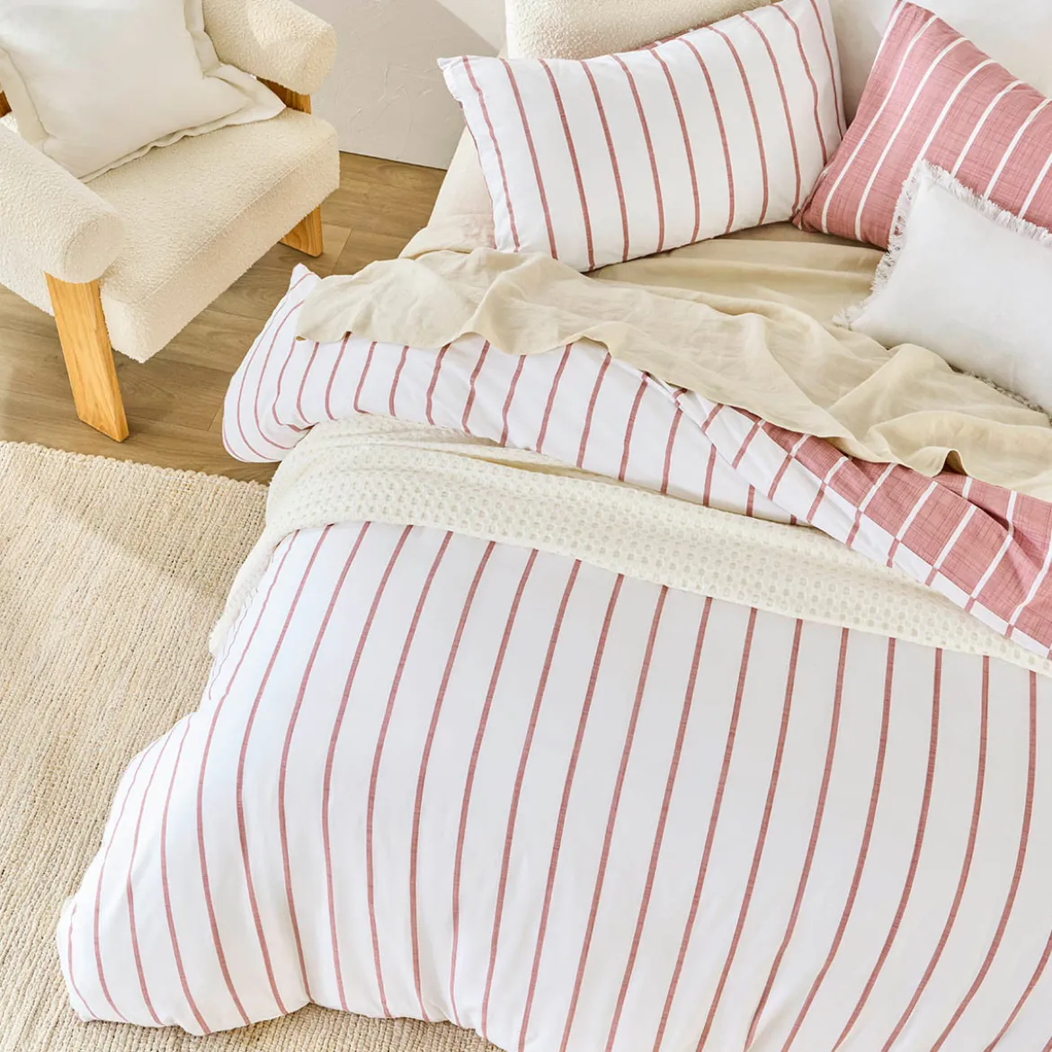 Adria Reversible Pink Stripe Quilt Cover Set