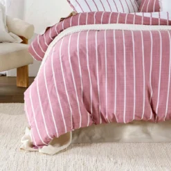 Adria Reversible Pink Stripe Quilt Cover Set
