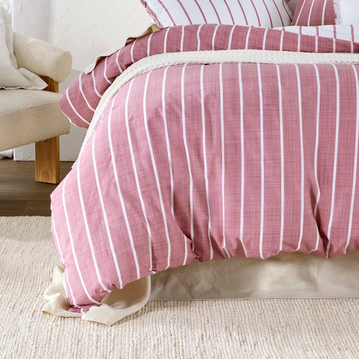 Adria Reversible Pink Stripe Quilt Cover Set