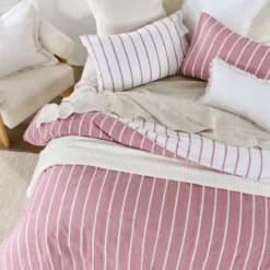 Adria Reversible Pink Stripe Quilt Cover Set