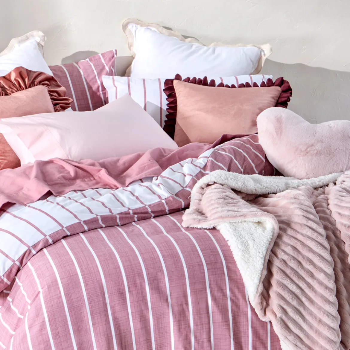 Adria Reversible Pink Stripe Quilt Cover Set