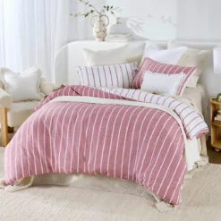 Adria Reversible Pink Stripe Quilt Cover Set
