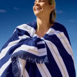 Aegean Navy Stripe Large Beach Towel