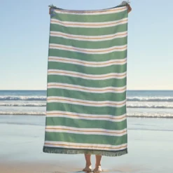 Aegean Sage/Melon Stripe Large Beach Towel