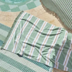 Aegean Sage/Melon Stripe Large Beach Towel