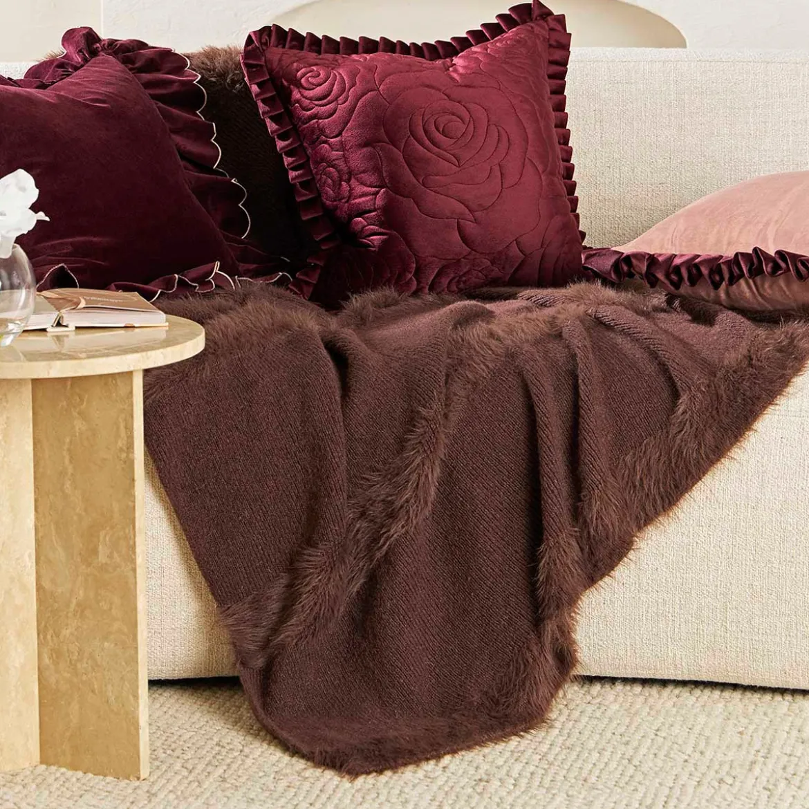 Alara Stripe Knitted Faux Fur Throw
