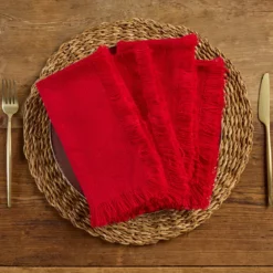 Ashra Berry Fringed Napkin Set of 4