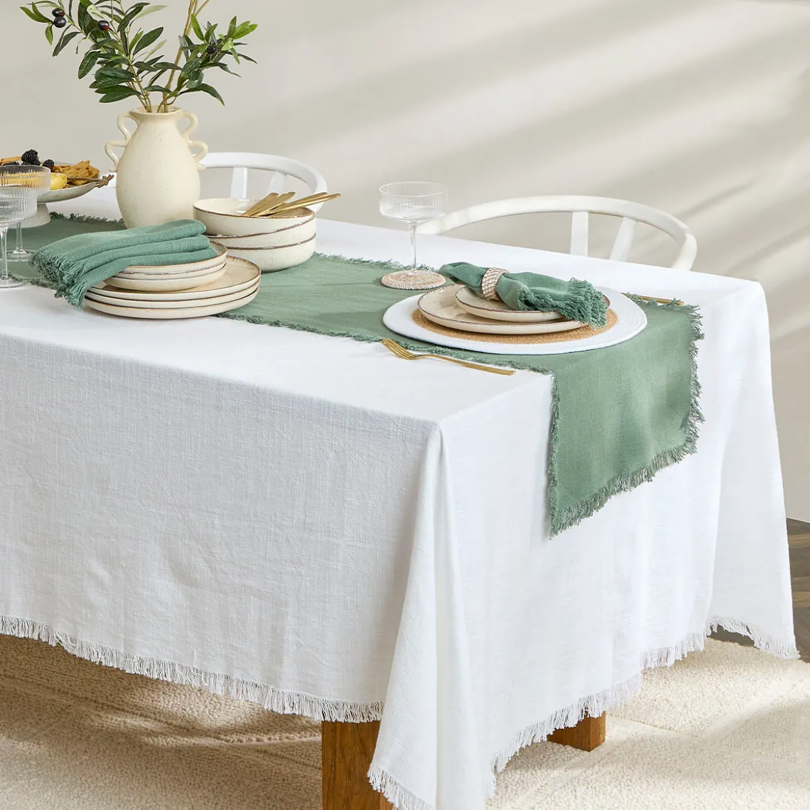 Ashra Fringed Cotton Table Runner