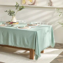 Ashra Jadeite Fringed Cotton Table Cloth