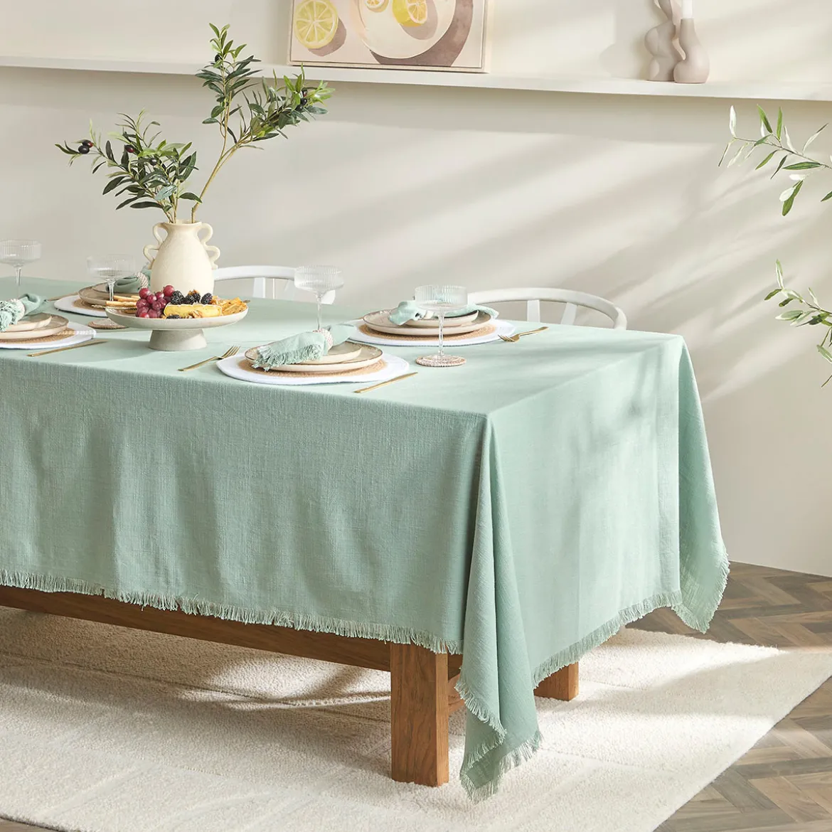 Ashra Jadeite Fringed Cotton Table Cloth