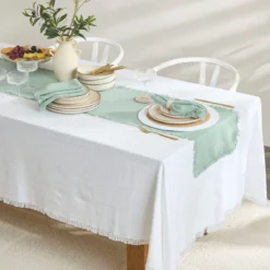 Ashra Jadeite Fringed Cotton Table Runner