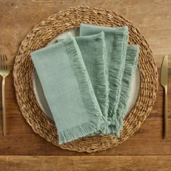 Ashra Jadeite Fringed Napkin Set of 4