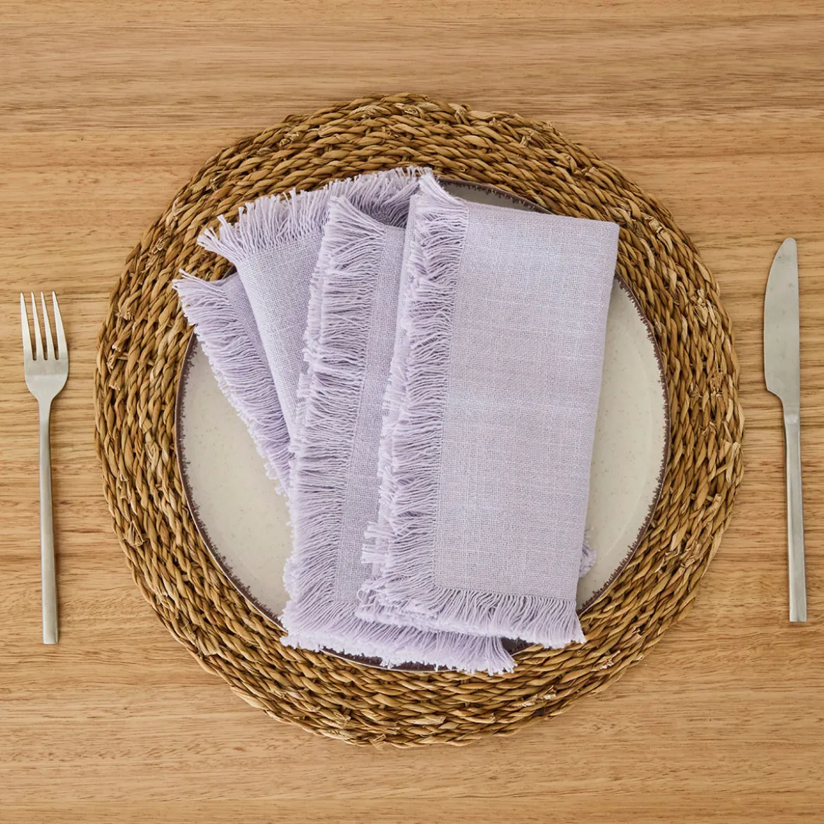 Ashra Lilac Fringed Napkin Set of 4