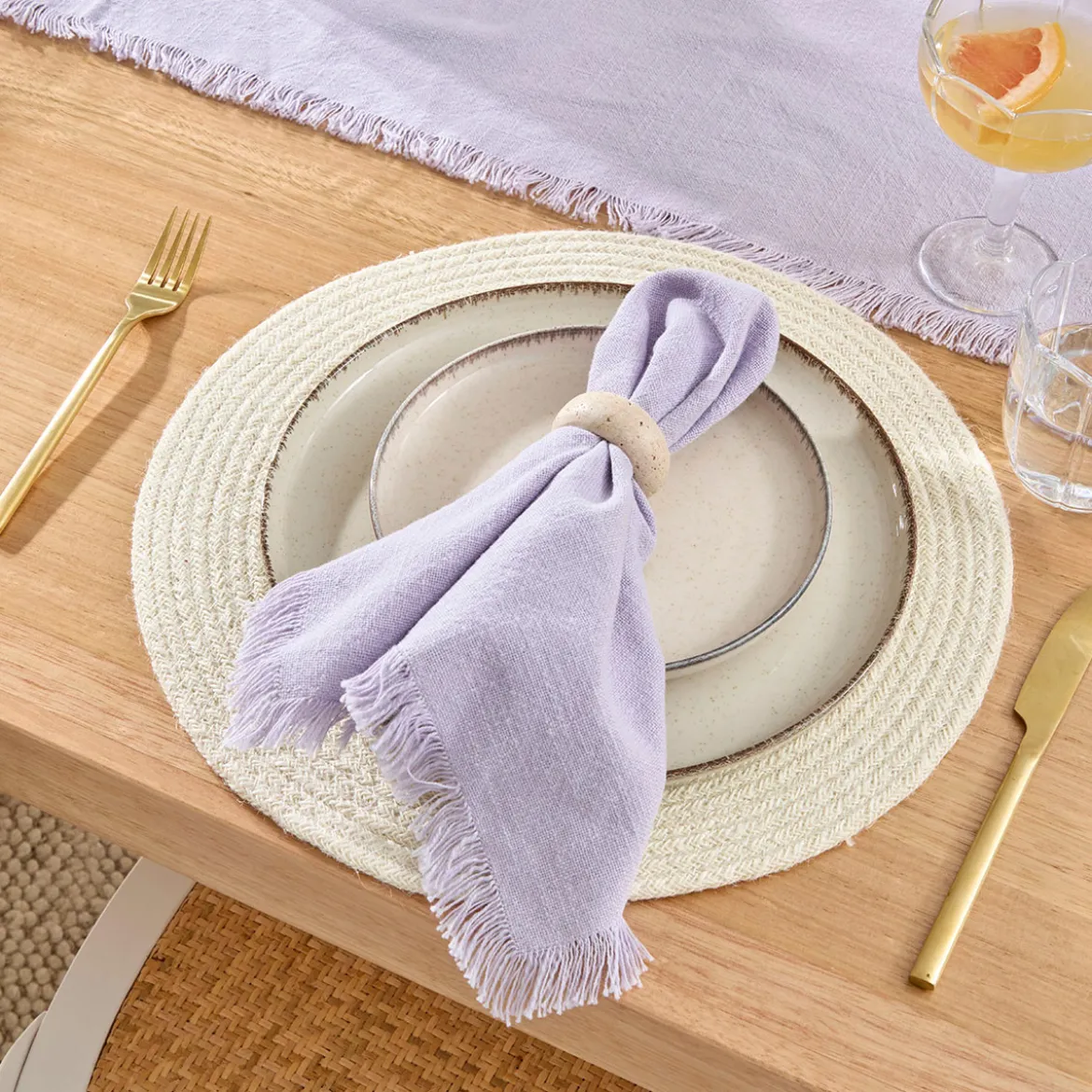 Ashra Lilac Fringed Napkin Set of 4
