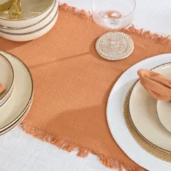 Ashra Rust Fringed Cotton Table Runner