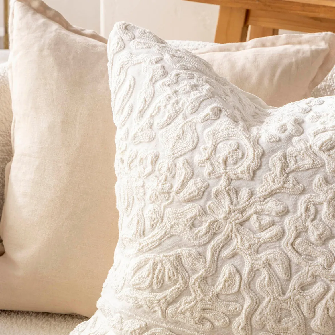 Belize Embroidered Chenille Feather Cushion