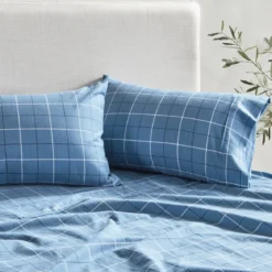 Blue Check Cotton Flannelette Sheet Set