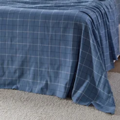 Blue Check Cotton Flannelette Sheet Set