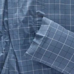 Blue Check Cotton Flannelette Sheet Set