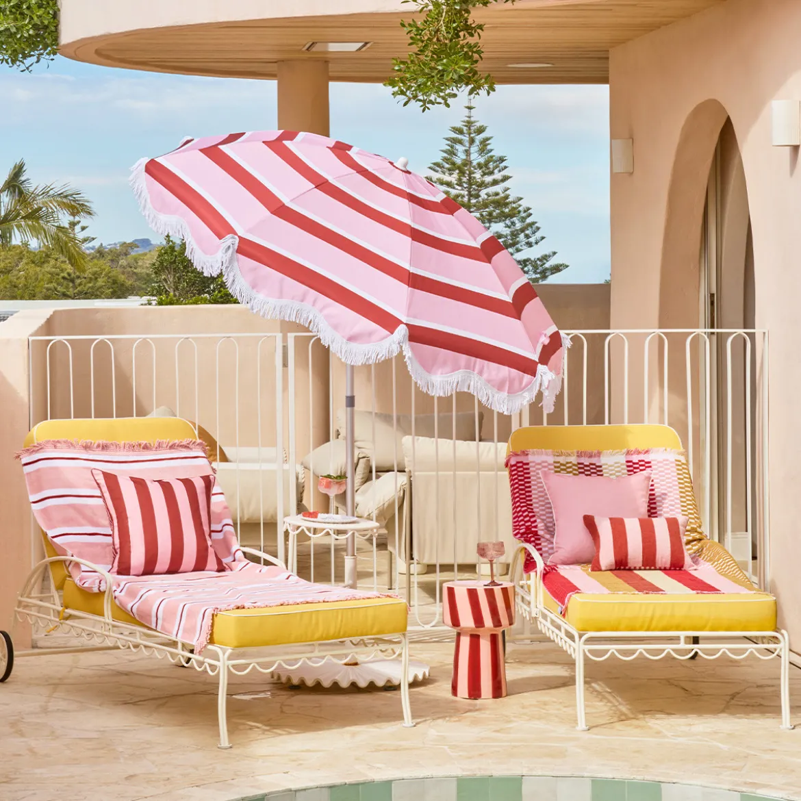 Carmelita Scalloped Fringed Beach Umbrella