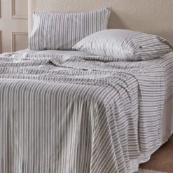 Charcoal Stripe Cotton Flannelette Sheet Set