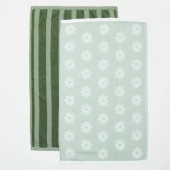 Daisy Green Tea Towel Set of 2