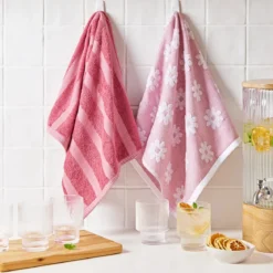 Daisy Pink Tea Towel Set of 2