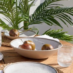 Dapple White Bamboo Melamine Outdoor Serveware