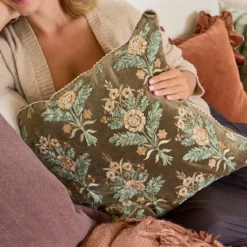 Elaris Floral Embroidered Velvet Cushion