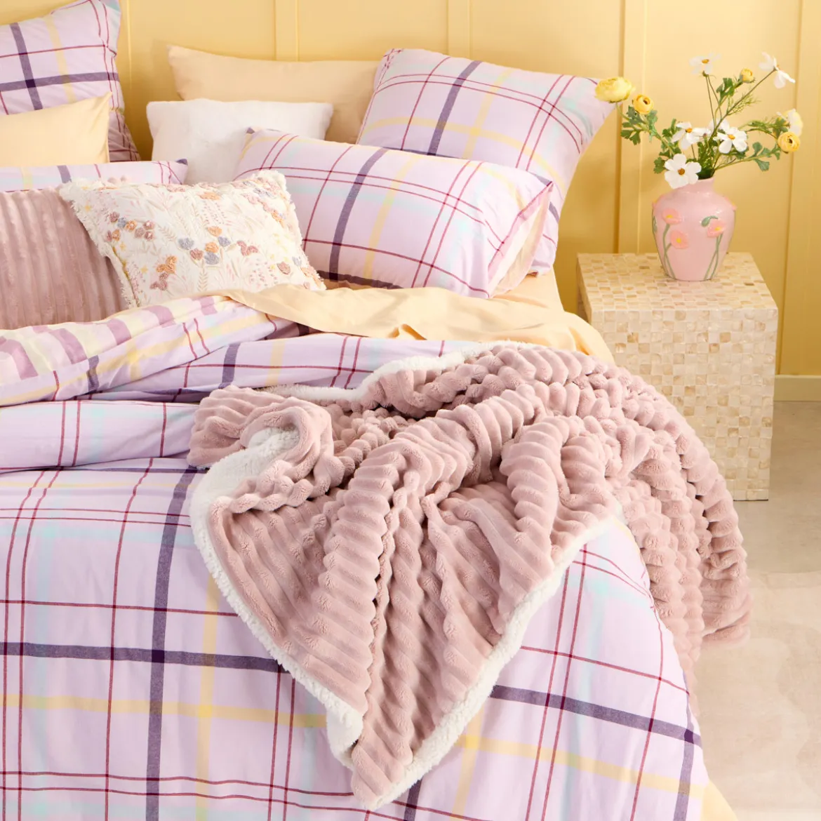 Ellah Reversible Check/Stripe Quilt Cover Set