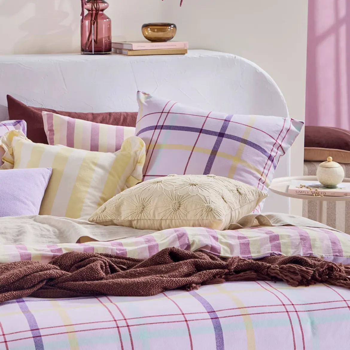 Ellah Reversible Check/Stripe Quilt Cover Set