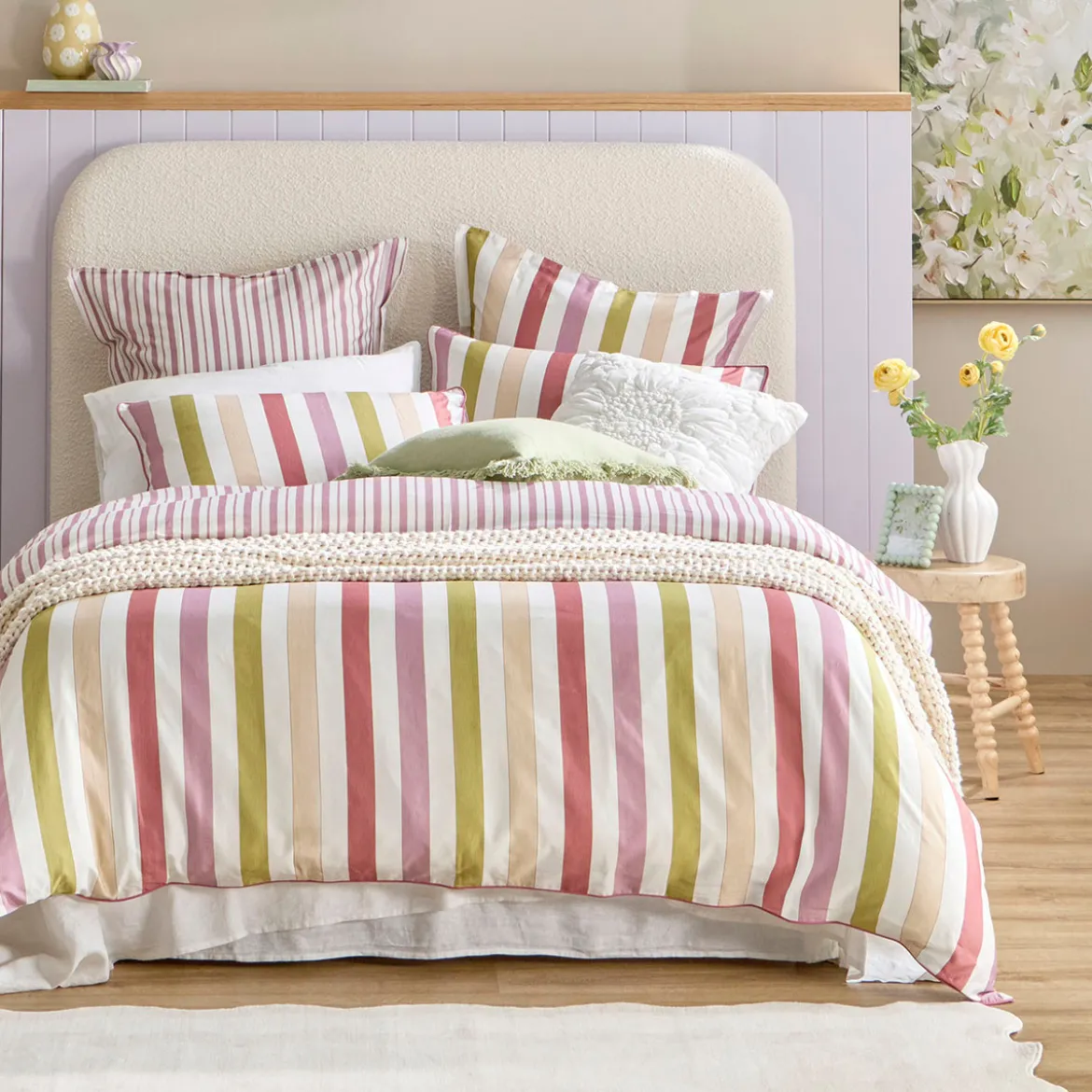 Emerie Reversible Stripe Quilt Cover Set