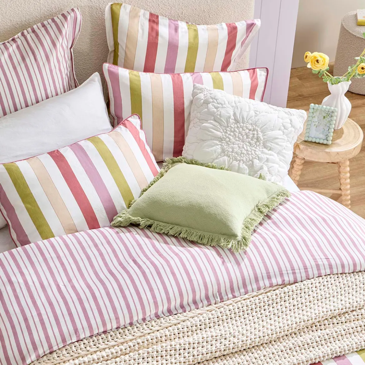 Emerie Reversible Stripe Quilt Cover Set