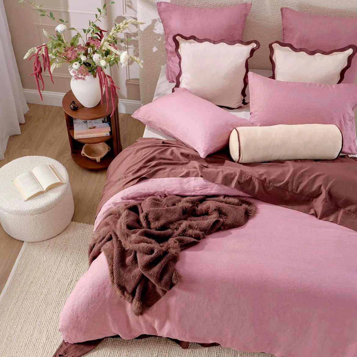 European Linen Rose Pink European Pillowcase Pair
