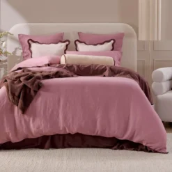 European Linen Rose Pink Quilt Cover Set