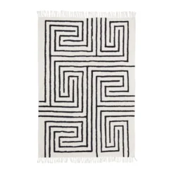 Farrah Black Geometric Tufted Cotton Floor Rug